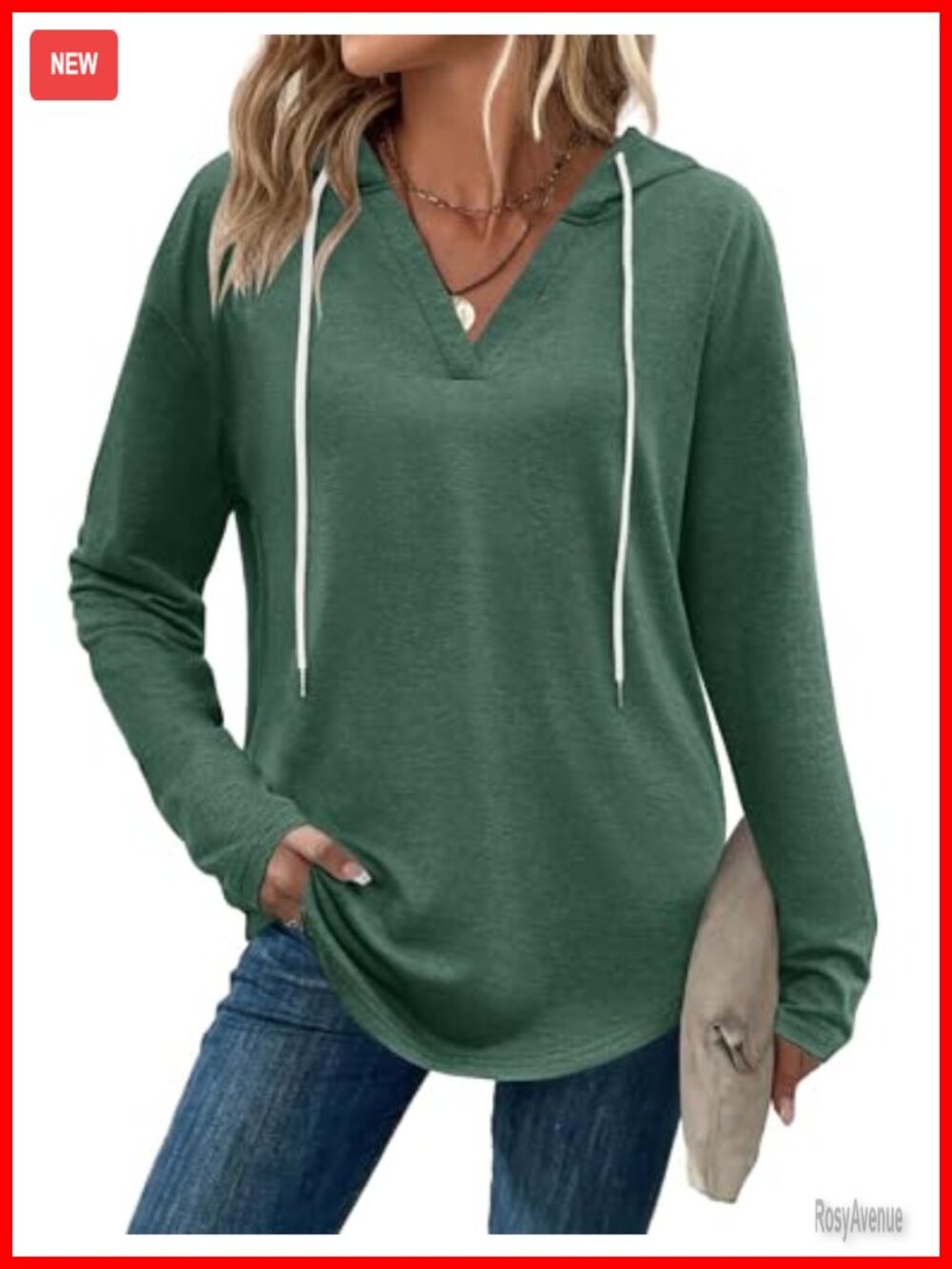 Zeagoo Long Sleeve V Neck Pullover Hoodie Loose Casual Fall Women's Top